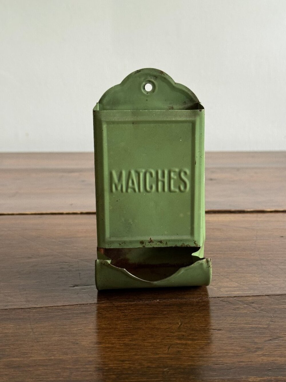 Vintage Painted Light Green Metal Small Match Holder